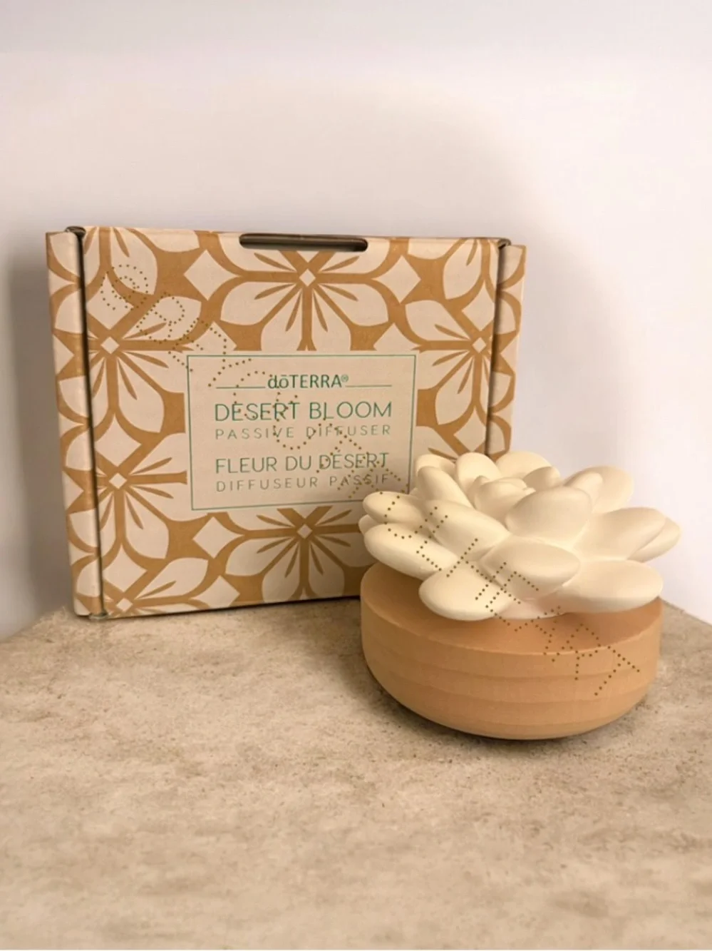 Doterra Desert Bloom Passive Diffuser Ceramic with Wooden Base for Small Spaces